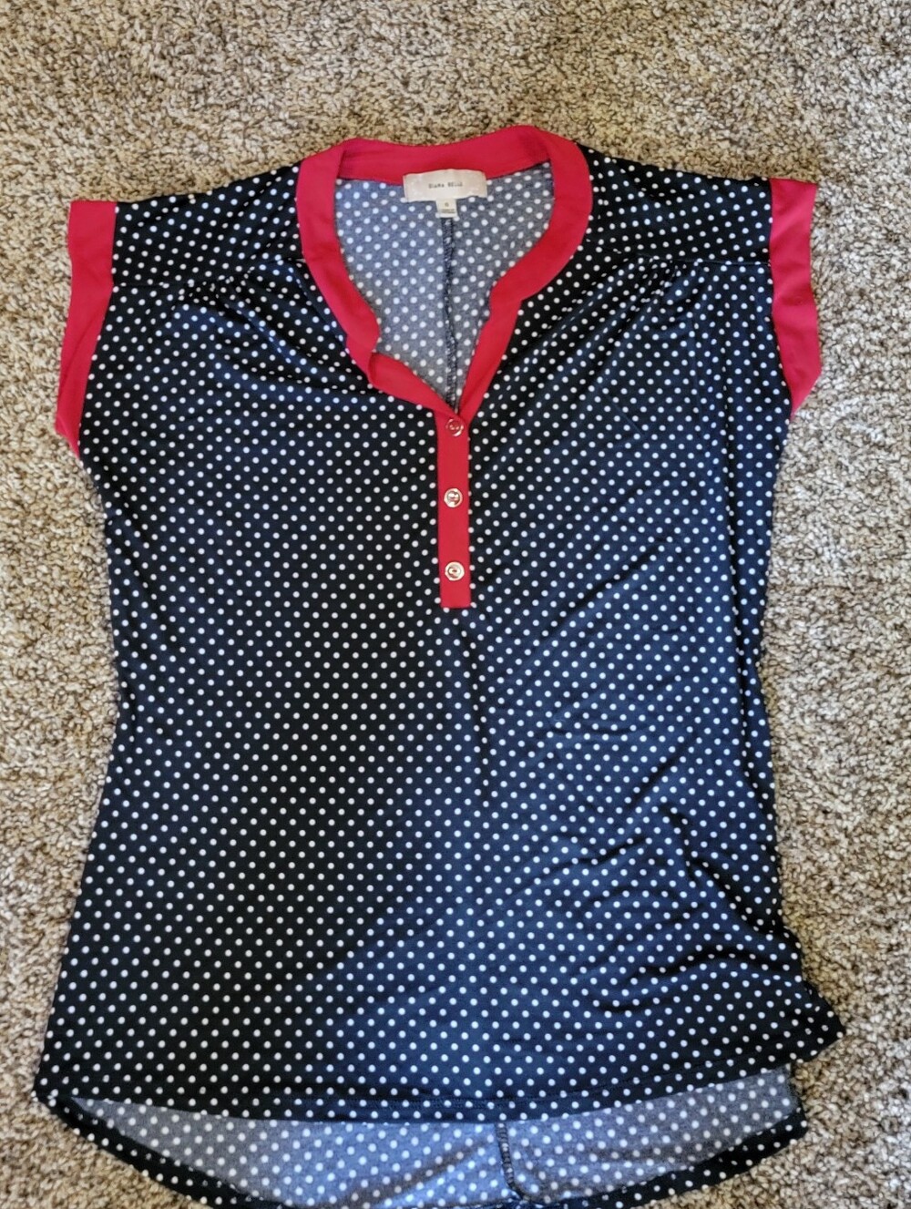 Polka Dot Contrast Trim Women's Top - Black with Pink Trim Small